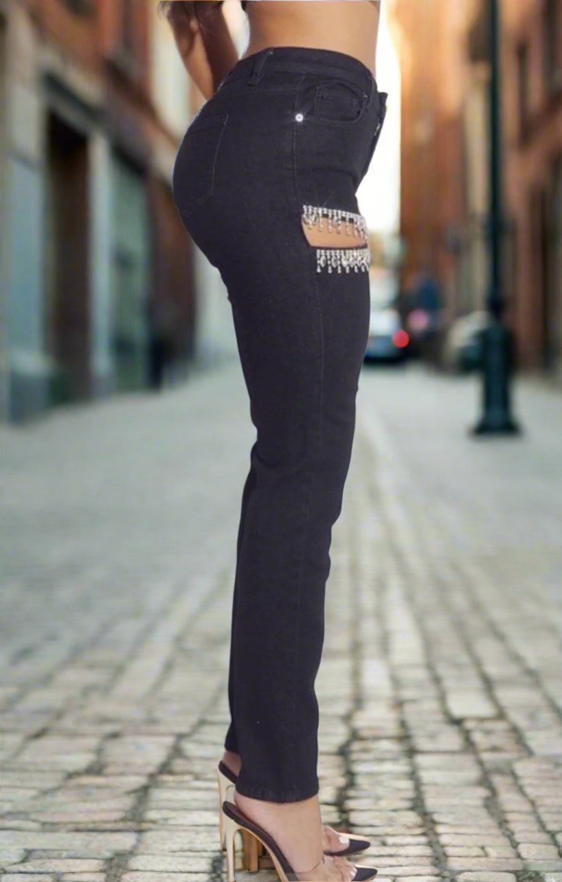 Diamond Ruffled Jeans Diamond n a Ruff Black Denim Jeans – LHS Couture Boutique