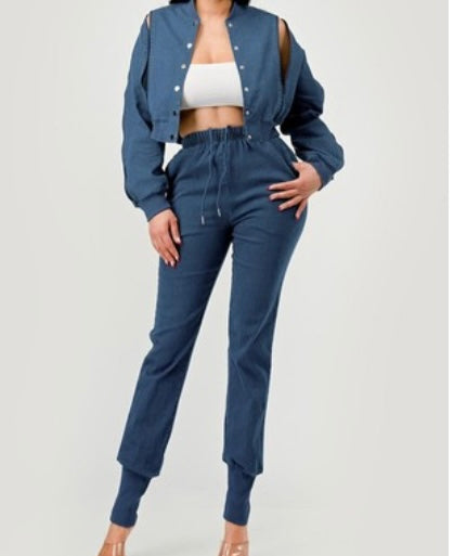 Tyson Two Piece Denim Sweatsuit